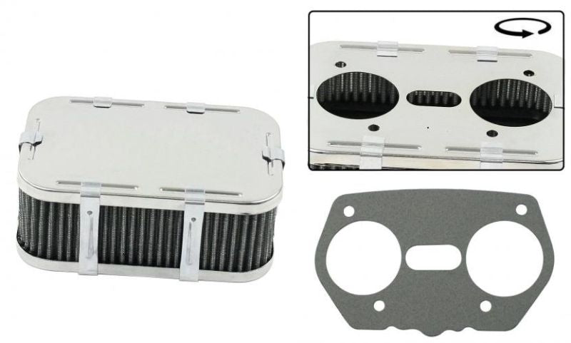 Chrom Luftfilter, rechteckig, Weber/Dellorto/Empi, Top