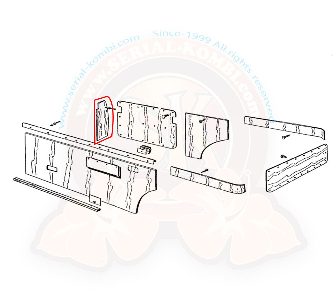 T2 Westfalia Innenverkleidung, Seitenwand hinter Beifahrersitz, Birke, 4mm, 08/67- 07/79