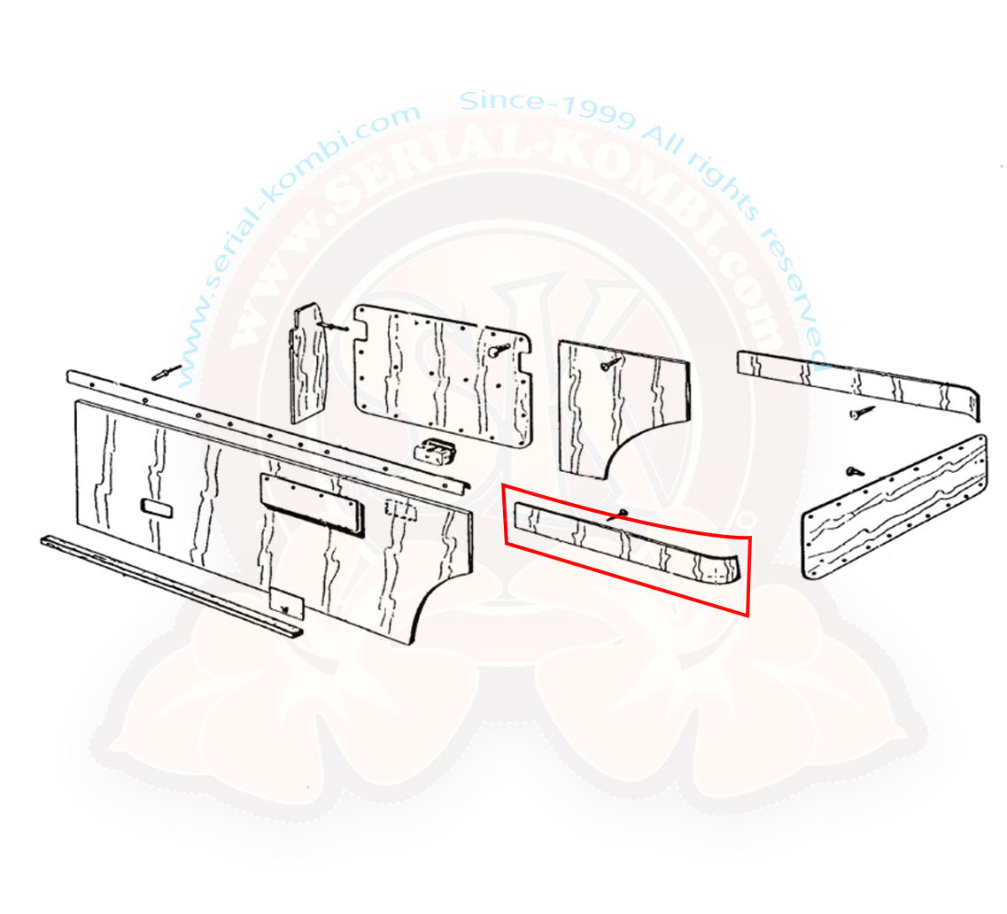 T2 Westfalia Innenverkleidung, Seitenwand, hinten, links, Birke, 4mm, 08/67- 07/79