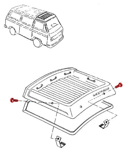 T3 Flachschraube Westfalia Gepäckwanne, pastellweiß, M6x 16mm