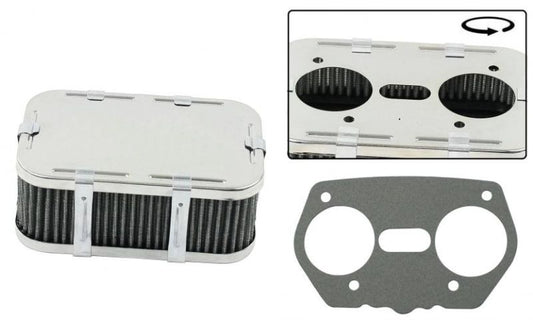 Chrom Luftfilter, rechteckig, Weber/Dellorto/Empi, Top