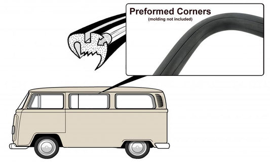 T2 Dichtung 3/4 Seitenscheibe, mitte, mit Nut für Zierleiste, Top