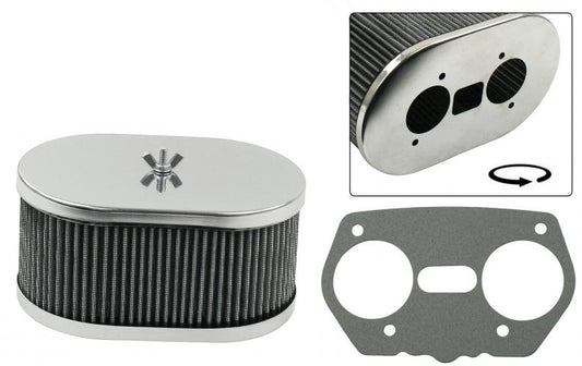 Chrom Luftfilter, oval, Weber/Dellorto/EMPI, Top